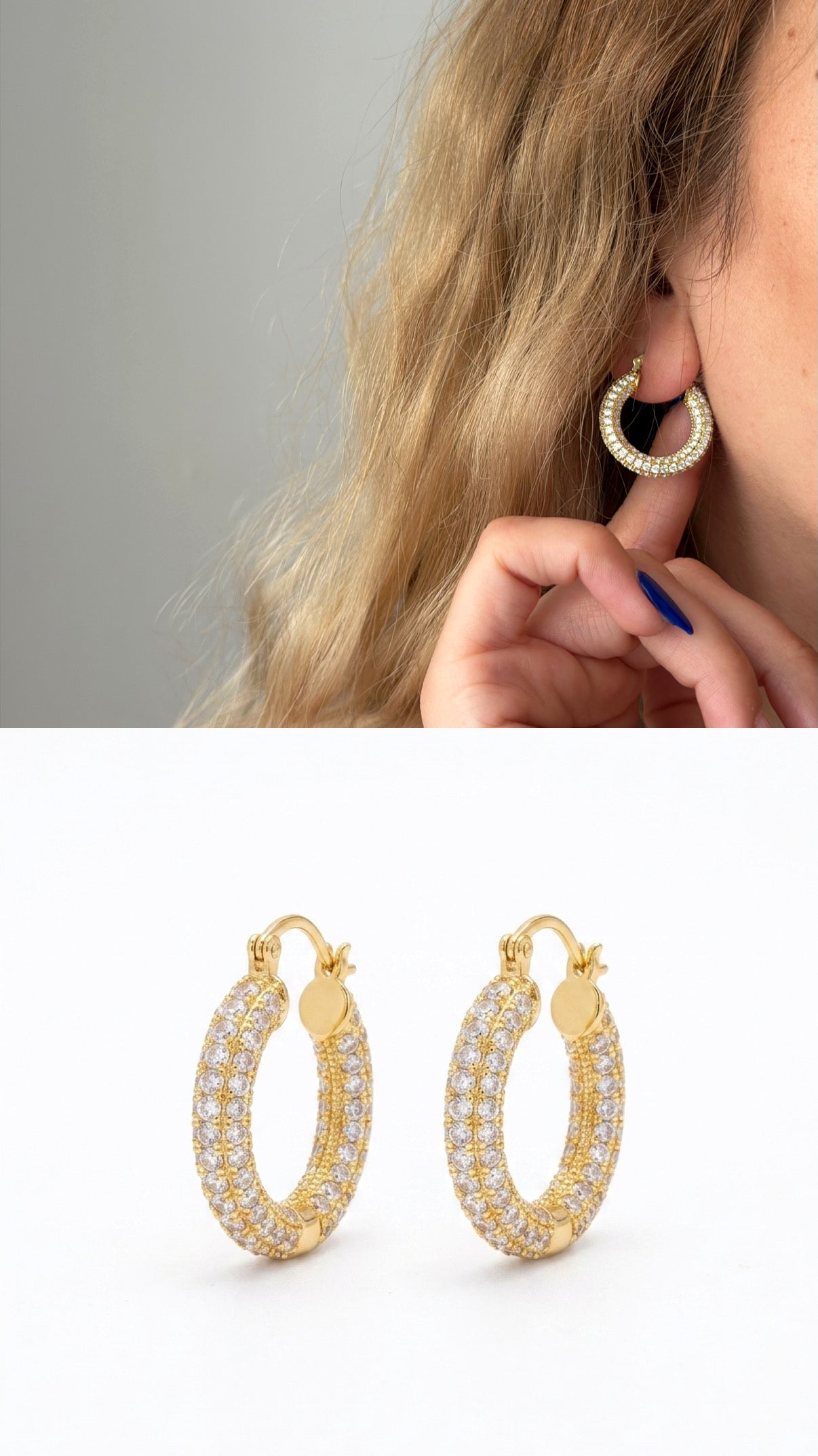 Gold Chunky Power Dressing Hoops Cz Pave Curated Maximalism Statement Earrings wholesale jewelry VIP 14K EARRINGS  Catwalk Jewellery Europe