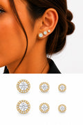Gold Cz Pave Round Cut Halo Graduated Stud Earring Set Of 3 wholesale jewelry VIP 14K EARRINGS  Catwalk Jewellery Europe