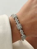 Silver Cz Pave Alternating Emerald Halo Flower Link Bracelet wholesale jewelry BRACELETS  Catwalk Jewellery Europe