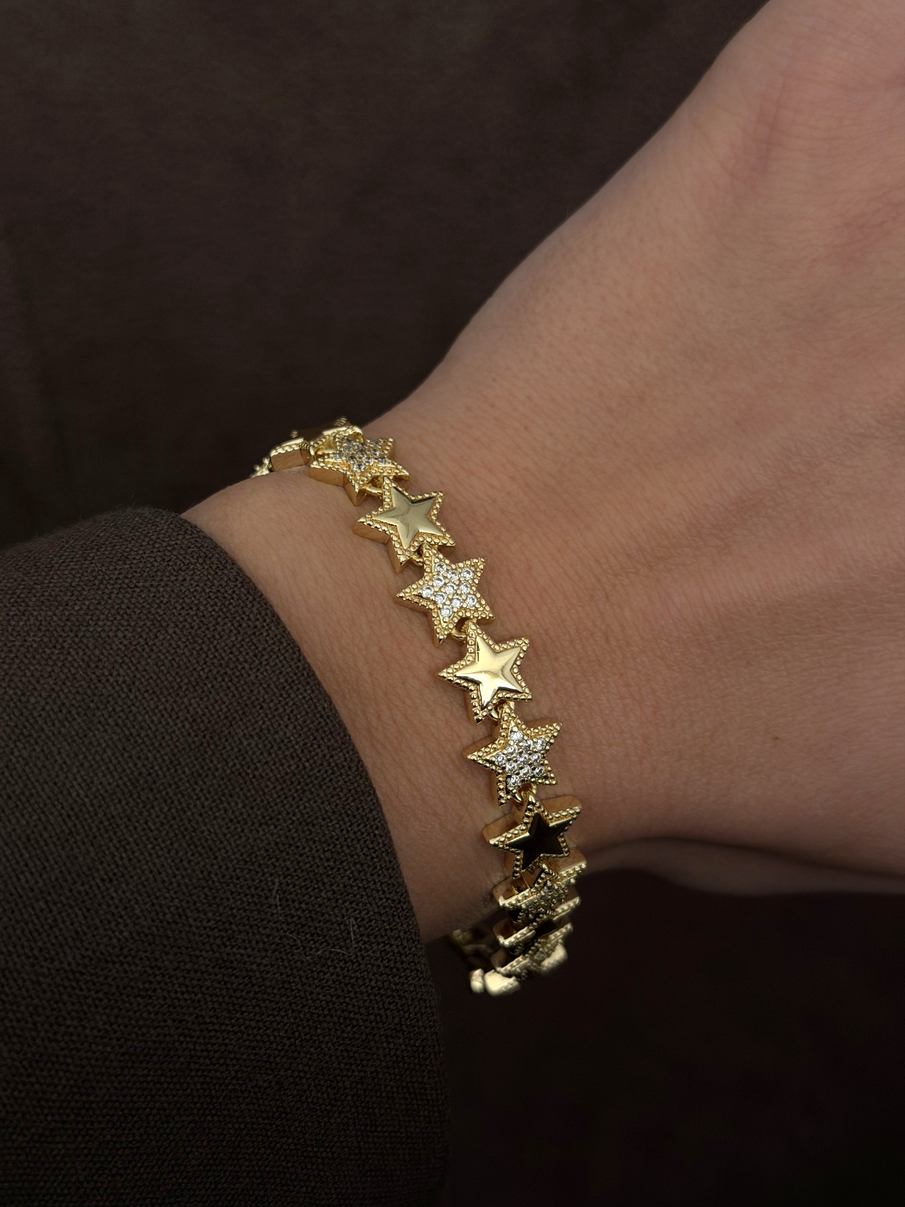 Gold Cz Pave Alternating Star Link Bracelet wholesale jewelry BRACELETS  Catwalk Jewellery Europe