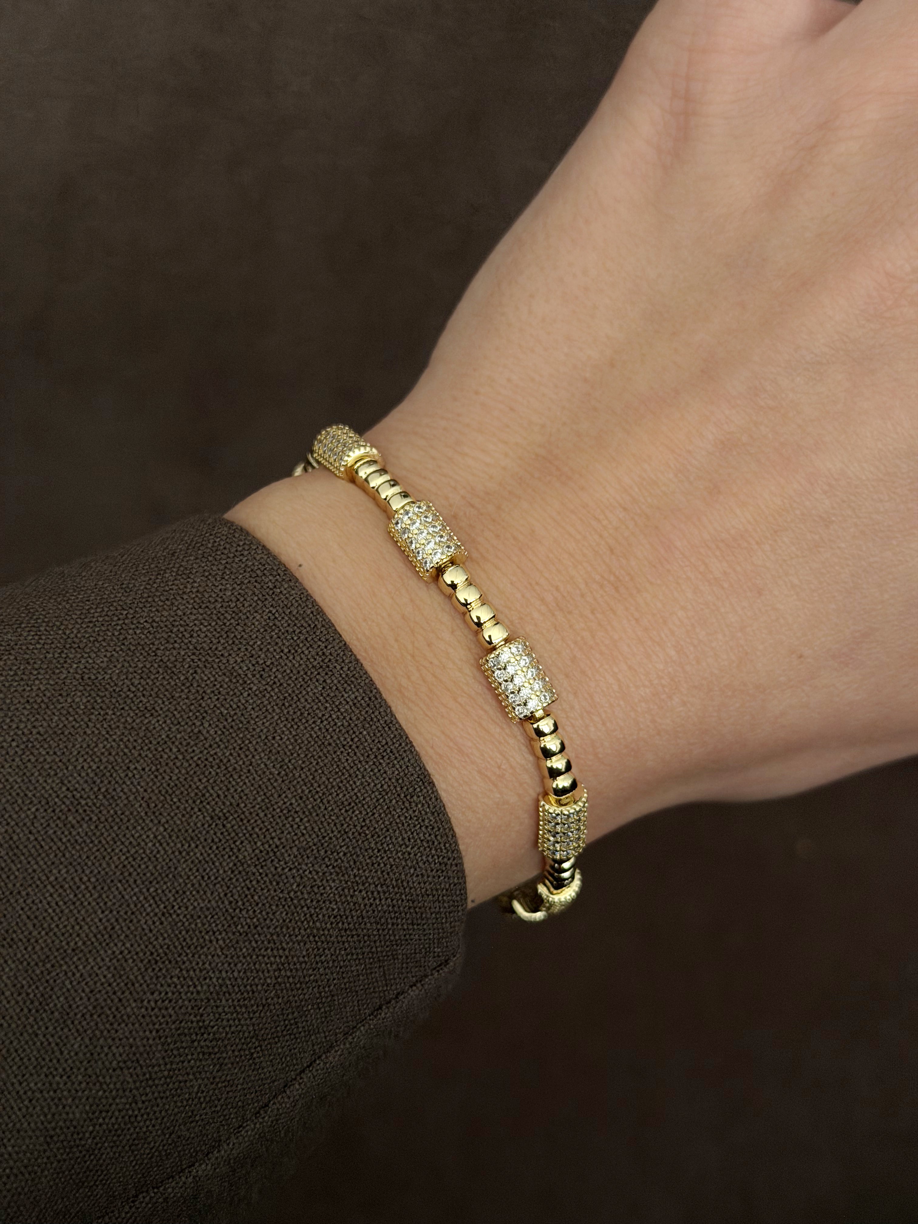 Gold Cz Pave Barrel Station Beaded Link Bracelet wholesale jewelry BRACELETS  Catwalk Jewellery Europe