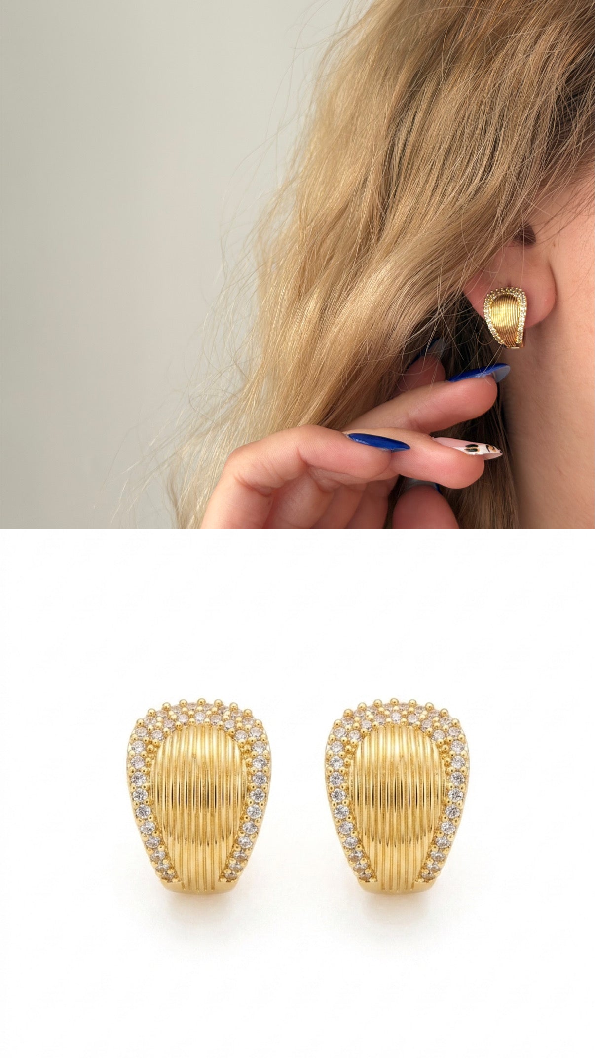 Gold Cz Pave Oval Eternity Huggie Earrings wholesale jewelry VIP 14K EARRINGS  Catwalk Jewellery Europe