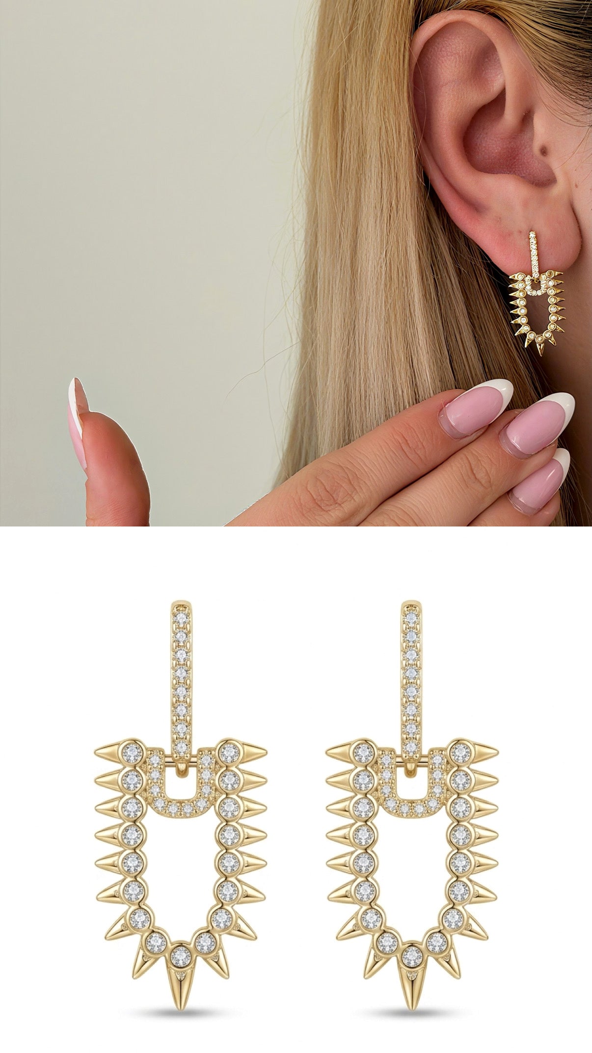 Gold Cz Pave Spiked Geometric U Shape Stud Earrings wholesale jewelry VIP 14K EARRINGS  Catwalk Jewellery Europe