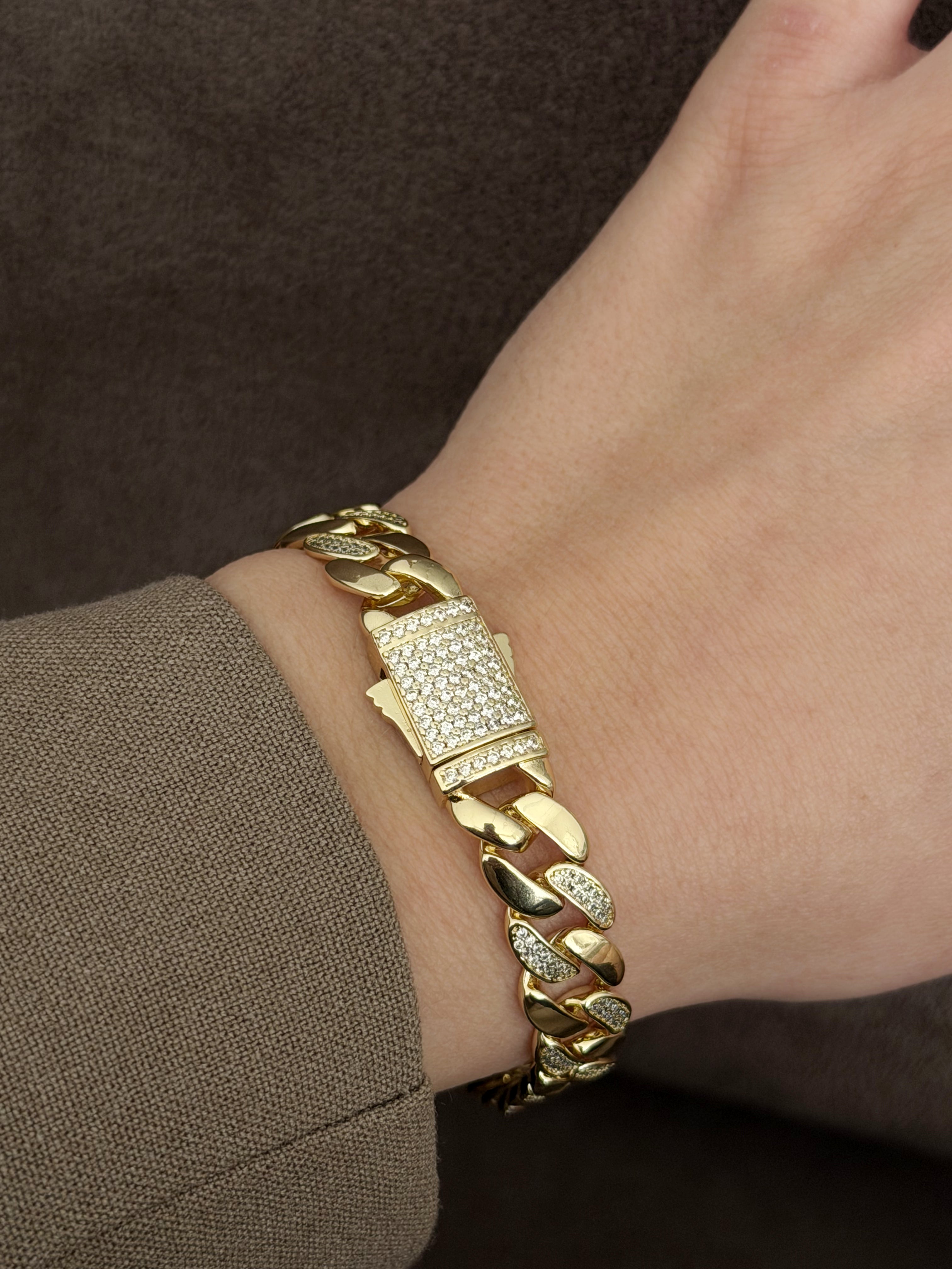 Gold Cz Pave Accent Chunky Curb Chain Bracelet wholesale jewelry BRACELETS  Catwalk Jewellery Europe