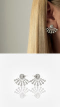 Silver Cz Pave Sunburst Fan Ear Jacket Earrings wholesale jewelry VIP 14K EARRINGS  Catwalk Jewellery Europe