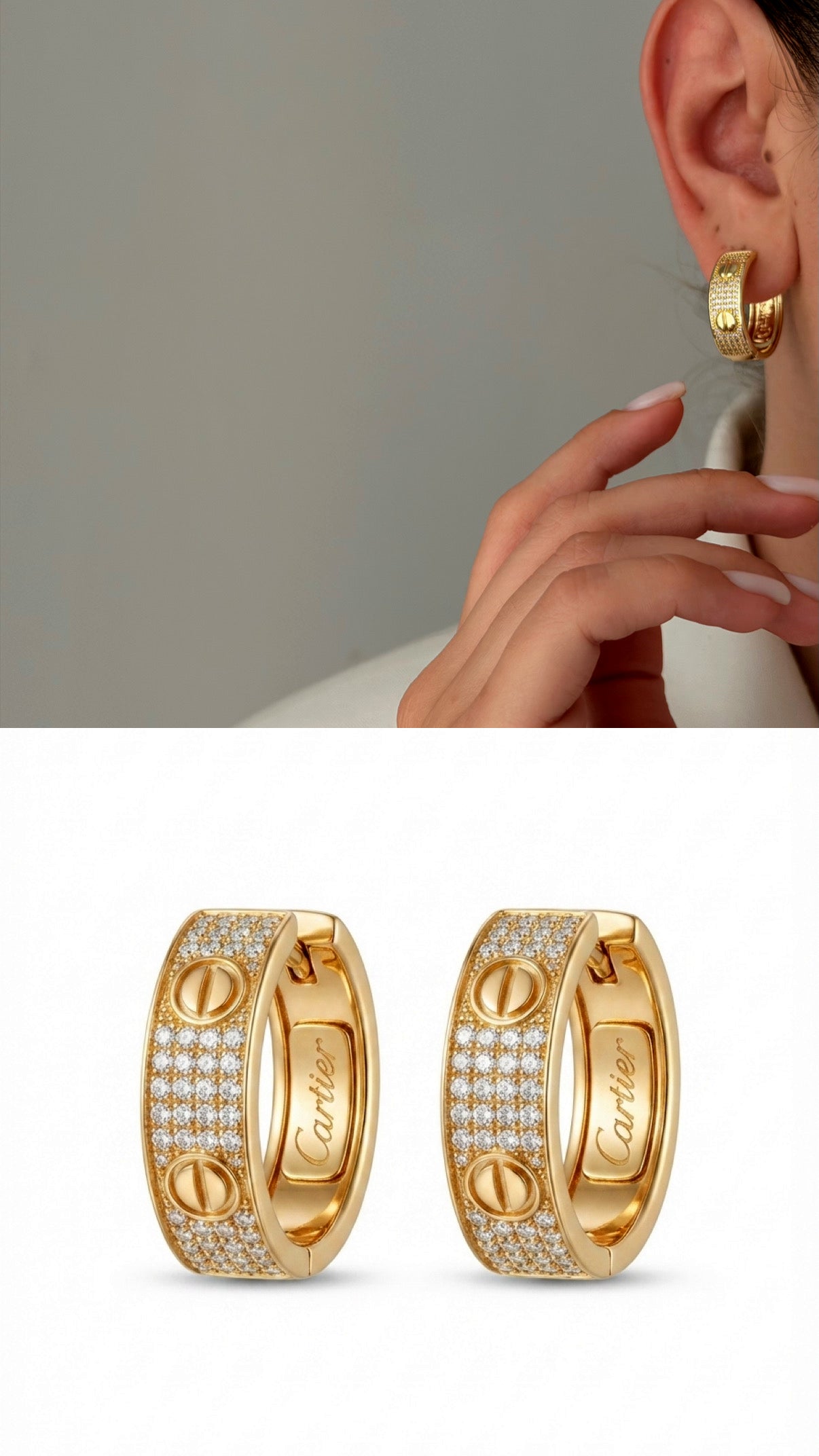 Gold Chunky Power Dressing Hoops Screw Motif Cz Pave Curated Maximalism Statement Earrings wholesale jewelry VIP 14K EARRINGS  Catwalk Jewellery Europe