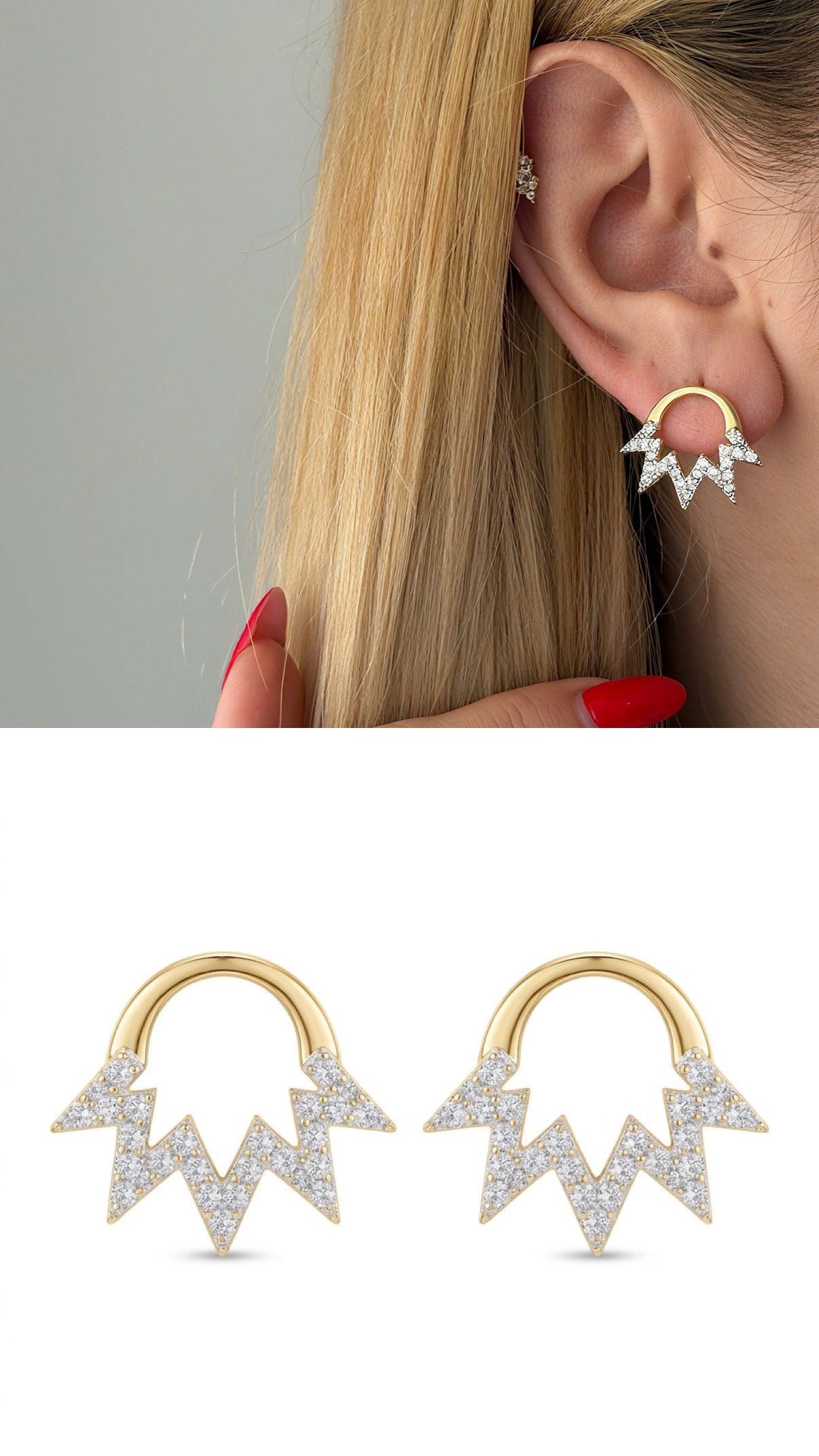 Gold Cz Pave Geometric Zig Zag Semi Circle Stud Earrings wholesale jewelry VIP 14K EARRINGS  Catwalk Jewellery Europe