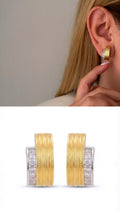Two Tone Ribbed Texture Baguette Cz Channel Set Chunky C Hoop Statement Earrings wholesale jewelry VIP 14K EARRINGS  Catwalk Jewellery Europe